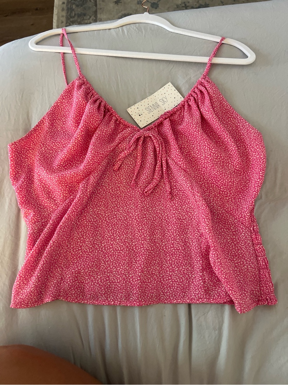 NWT Sienna Sky Pink Print Tie Front Cami Tank Top XL